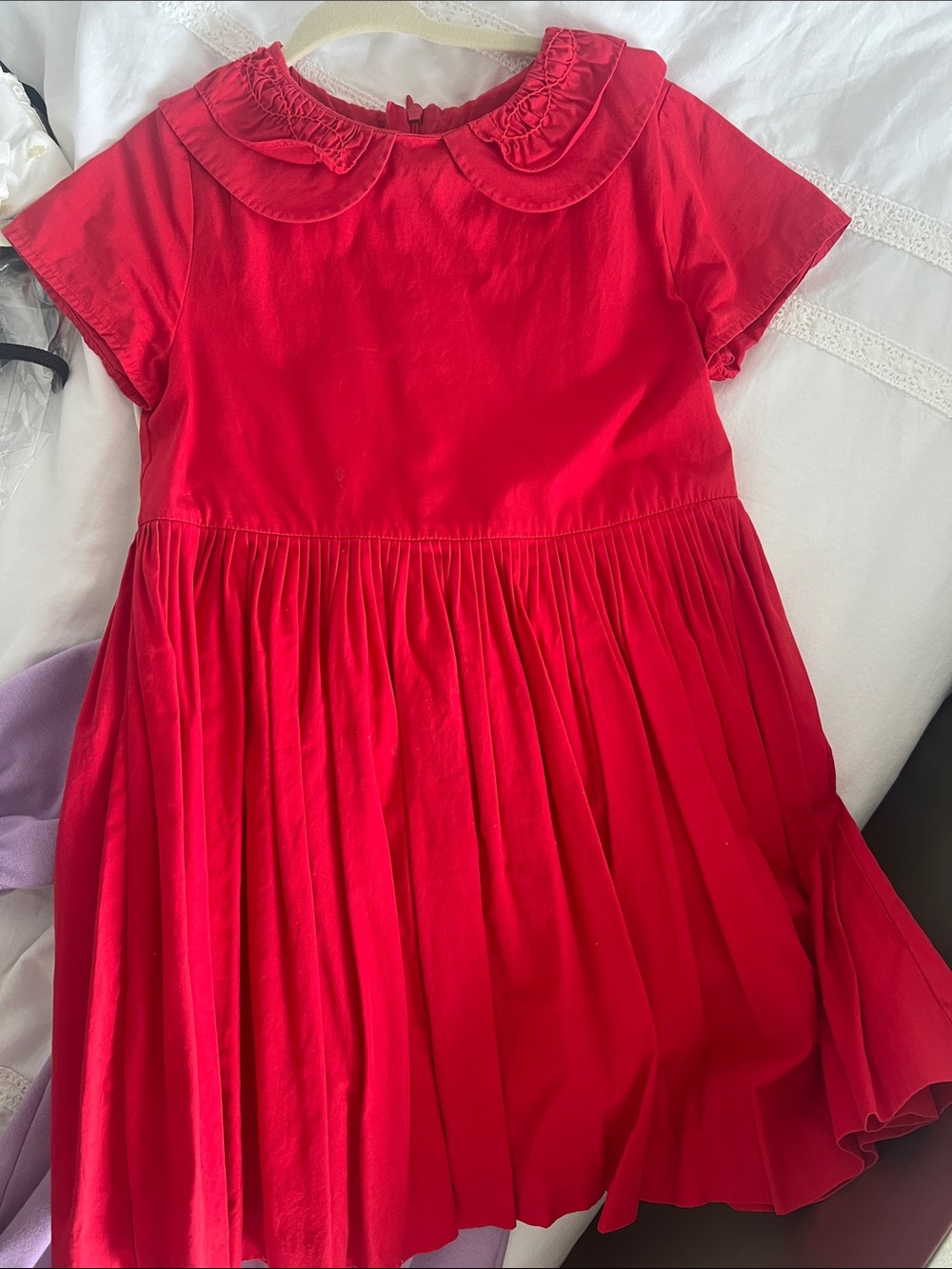 Jacadi Red Pleated Peter Pan Collar Dress
